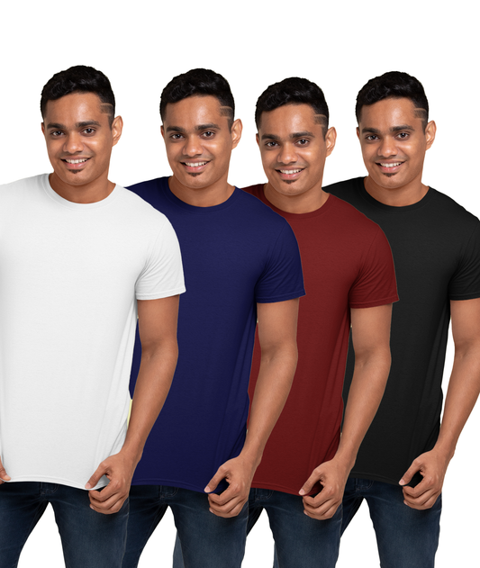 Pack of 4 – 100% Cotton Men’s Round Neck half T-Shirts (White, Black, Navy, Maroon)