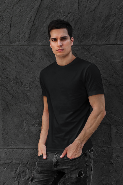Men's Round neck Cotton T-Shirt (Black)